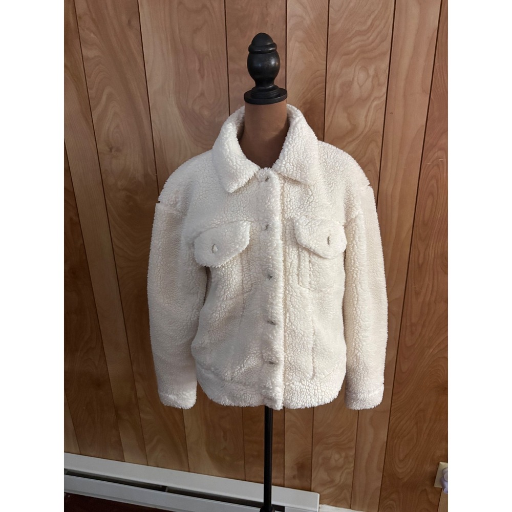 Vylette Cream Faux Fur Sherpa Jacket Button‎ Front Trucker Style Small